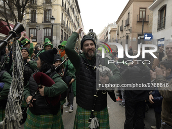 Madrid celebrates St Patrick?s day with a massive parade composed of 300 pipers on 18th March, 2023. (