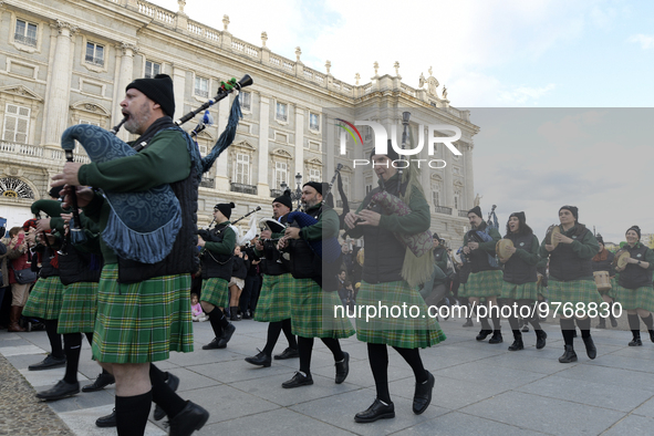 Madrid celebrates St Patrick?s day with a massive parade composed of 300 pipers on 18th March, 2023. 