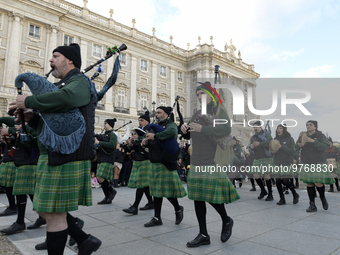 Madrid celebrates St Patrick?s day with a massive parade composed of 300 pipers on 18th March, 2023. (