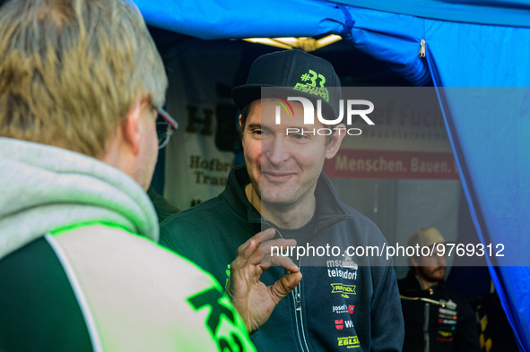 Johann Weber (16) chats with a fan during the Ice Speedway Gladiators World Championship Final 1 at Max-Aicher-Arena, Inzell, Germany on Sat...