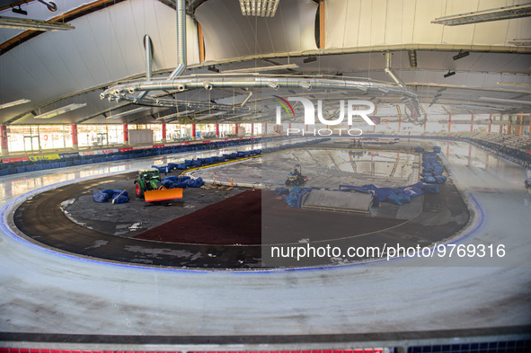 Overall view of the Ice Speedway track during the Ice Speedway Gladiators World Championship Final 1 at Max-Aicher-Arena, Inzell, Germany on...