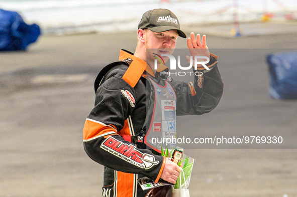 Sebastian Reitsma (283) on the pre-meeting parade during the Ice Speedway Gladiators World Championship Final 1 at Max-Aicher-Arena, Inzell,...