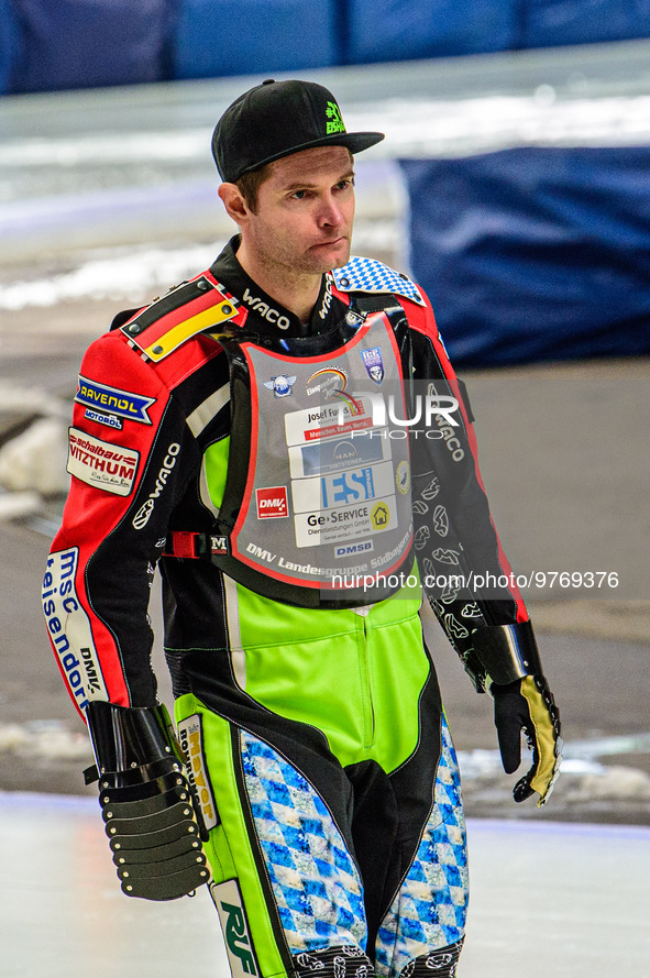 Johann Weber (16) on the pre meeting parade during the Ice Speedway Gladiators World Championship Final 1 at Max-Aicher-Arena, Inzell, Germa...