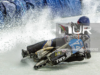 Mats Jarf (74) in action during the Ice Speedway Gladiators World Championship Final 1 at Max-Aicher-Arena, Inzell, Germany on Saturday 18th...