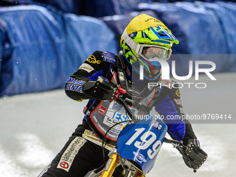 Martin Haarahiltunen (199) after the heat during the Ice Speedway Gladiators World Championship Final 1 at Max-Aicher-Arena, Inzell, Germany...