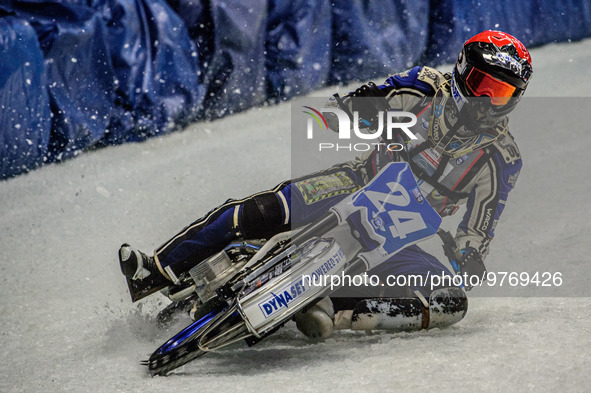 Max Koivula (24) in action during the Ice Speedway Gladiators World Championship Final 1 at Max-Aicher-Arena, Inzell, Germany on Saturday 18...