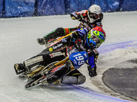 Martin Haarahiltunen (199) (Red) leads Markus Jell (82) (White) during the Ice Speedway Gladiators World Championship Final 1 at Max-Aicher-...