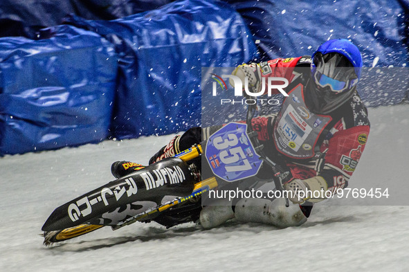 Jo Saetre (357) in action during the Ice Speedway Gladiators World Championship Final 1 at Max-Aicher-Arena, Inzell, Germany on Saturday 18t...