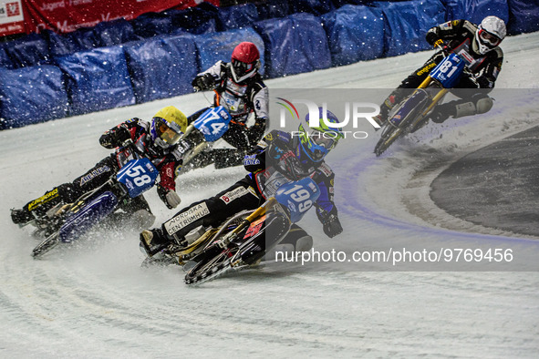 Martin Haarahiltunen (199) (Blue) leads Stefan Svensson (58) (Yellow) Mats Jarf (74) (Red) and Jimmy Olsen (81) (White) during the Ice Speed...