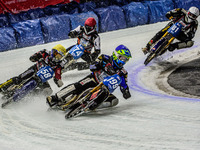 Martin Haarahiltunen (199) (Blue) leads Stefan Svensson (58) (Yellow) Mats Jarf (74) (Red) and Jimmy Olsen (81) (White) during the Ice Speed...