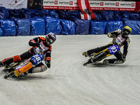 Sebastian Reitsma (283) (White) leads Franz Mayerbuchler (93) (Yellow) during the Ice Speedway Gladiators World Championship Final 1 at Max-...