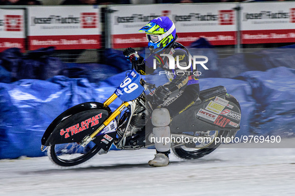 Martin Haarahiltunen (199) leads the grand final during the Ice Speedway Gladiators World Championship Final 1 at Max-Aicher-Arena, Inzell,...