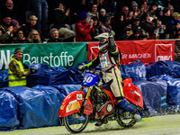 Harald Simon (50) celebrates his third place during the Ice Speedway Gladiators World Championship Final 1 at Max-Aicher-Arena, Inzell, Germ...