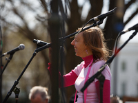 Medea Benjamin, co-founder of Code Pink, speaks at an anti-war protest organized by the Answer Coalition and dozens of other groups in Washi...