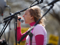 Medea Benjamin, co-founder of Code Pink, speaks at an anti-war protest organized by the Answer Coalition and dozens of other groups in Washi...