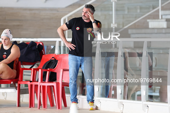 head coach Marco Capanna (SIS Roma) during the Waterpolo Italian Serie A1 Women match SIS Roma vs RN Bologna on March 18, 2023 at the Polo A...