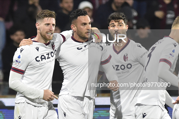 Charalampos Lykogiannis of Bologna FC  celebrates after scoring goal   during the Serie A match between US Salernitana 1919 v  Bologna FC  a...