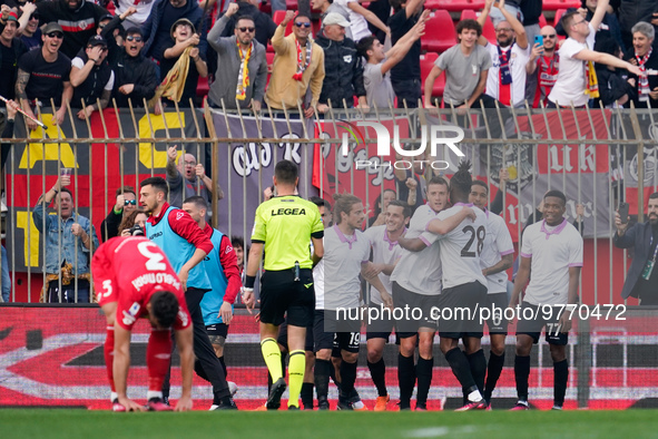 Daniel Ciofani (#9 Cremonese) goal celebrate during AC Monza against US Cremonese, Serie A, at U-Power Stadium in Monza on March, 18th 2023....