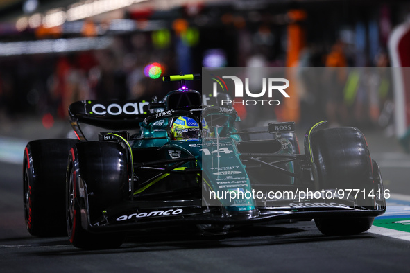 14 ALONSO Fernando (spa), Aston Martin F1 Team AMR23, action during the Formula 1 STC Saudi Arabian Grand Prix 2023, 2nd round of the 2023 F...