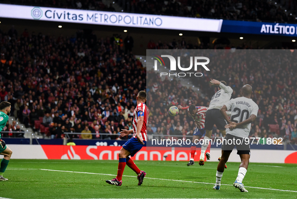 Thomas Lemar scoring a goal during La Liga match between Atletico de Madrid and Valencia CF at Civitas Metropolitano on March 18, 2023 in Ma...