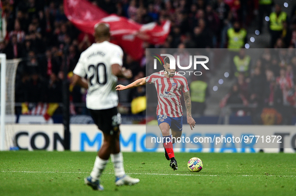 Mario Hermoso during La Liga match between Atletico de Madrid and Valencia CF at Civitas Metropolitano on March 18, 2023 in Madrid, Spain. 