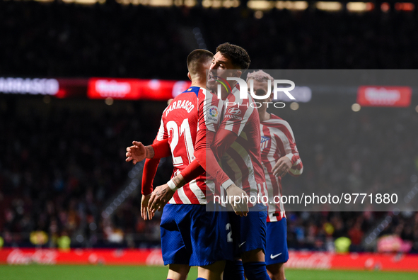 Yannick Carrasco and Josema Gimenez celebrates a goal during La Liga match between Atletico de Madrid and Valencia CF at Civitas Metropolita...