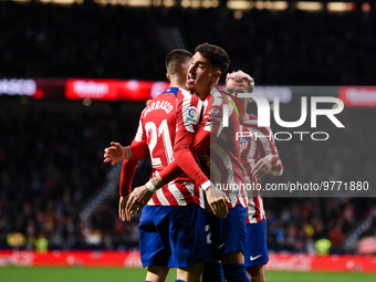 Yannick Carrasco and Josema Gimenez celebrates a goal during La Liga match between Atletico de Madrid and Valencia CF at Civitas Metropolita...