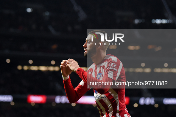 Yannick Carrasco celebrates a goal during La Liga match between Atletico de Madrid and Valencia CF at Civitas Metropolitano on March 18, 202...