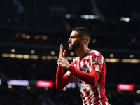 Yannick Carrasco celebrates a goal during La Liga match between Atletico de Madrid and Valencia CF at Civitas Metropolitano on March 18, 202...