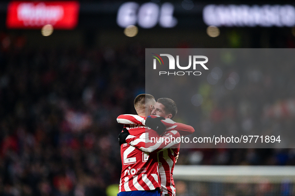 Yannick Carrasco and Rodrigo de Paul celebrates a goal during La Liga match between Atletico de Madrid and Valencia CF at Civitas Metropolit...