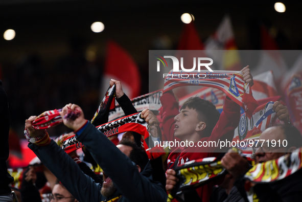 Atletico supporters during La Liga match between Atletico de Madrid and Valencia CF at Civitas Metropolitano on March 18, 2023 in Madrid, Sp...