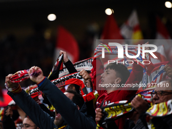 Atletico supporters during La Liga match between Atletico de Madrid and Valencia CF at Civitas Metropolitano on March 18, 2023 in Madrid, Sp...