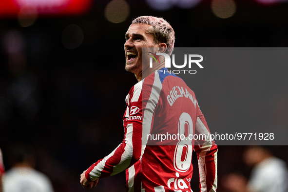 Antoine Griezmann celebrates a goal during La Liga match between Atletico de Madrid and Valencia CF at Civitas Metropolitano on March 18, 20...