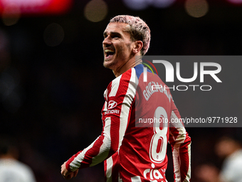 Antoine Griezmann celebrates a goal during La Liga match between Atletico de Madrid and Valencia CF at Civitas Metropolitano on March 18, 20...