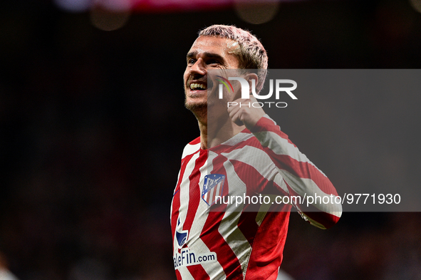 Antoine Griezmann celebrates a goal during La Liga match between Atletico de Madrid and Valencia CF at Civitas Metropolitano on March 18, 20...