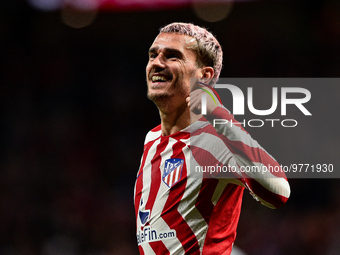 Antoine Griezmann celebrates a goal during La Liga match between Atletico de Madrid and Valencia CF at Civitas Metropolitano on March 18, 20...