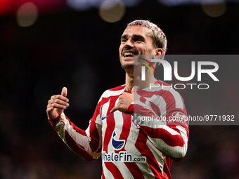 Antoine Griezmann celebrates a goal during La Liga match between Atletico de Madrid and Valencia CF at Civitas Metropolitano on March 18, 20...