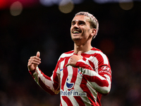 Antoine Griezmann celebrates a goal during La Liga match between Atletico de Madrid and Valencia CF at Civitas Metropolitano on March 18, 20...