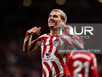 Antoine Griezmann celebrates a goal during La Liga match between Atletico de Madrid and Valencia CF at Civitas Metropolitano on March 18, 20...