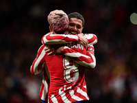 Antoine Griezmann and Rodrigo de Paul celebrates a goa during La Liga match between Atletico de Madrid and Valencia CF at Civitas Metropolit...