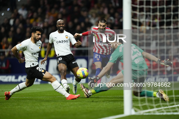 Yannick Carrasco left winger of Atletico de Madrid and Belgium shooting to goal during the La Liga Santander match between Atletico de Madri...