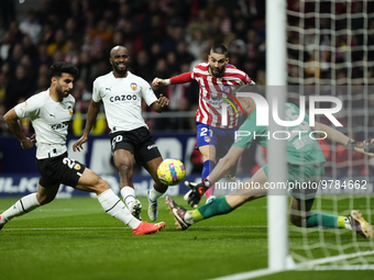 Yannick Carrasco left winger of Atletico de Madrid and Belgium shooting to goal during the La Liga Santander match between Atletico de Madri...