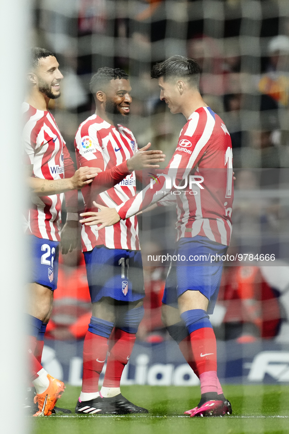 Thomas Lemar attacking midfield of Atletico de Madrid and France celebrates after scoring his sides first goal during the La Liga Santander...