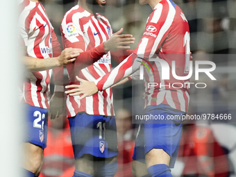 Thomas Lemar attacking midfield of Atletico de Madrid and France celebrates after scoring his sides first goal during the La Liga Santander...