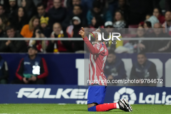 Thomas Lemar attacking midfield of Atletico de Madrid and France celebrates after scoring his sides first goal during the La Liga Santander...