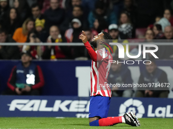 Thomas Lemar attacking midfield of Atletico de Madrid and France celebrates after scoring his sides first goal during the La Liga Santander...