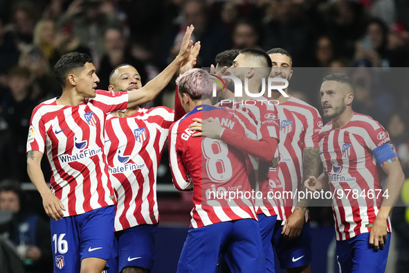 Yannick Carrasco left winger of Atletico de Madrid and Belgium celebrates after scoring his sides first goal during the La Liga Santander ma...