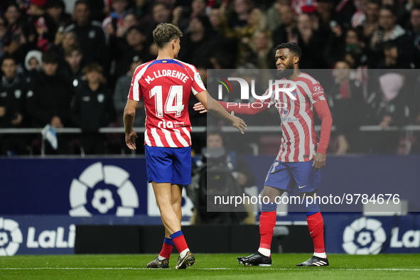 Thomas Lemar attacking midfield of Atletico de Madrid and France celebrates after scoring his sides first goal during the La Liga Santander...