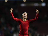 Antoine Griezmann second striker of Atletico de Madrid and France celebrates victory after the La Liga Santander match between Atletico de M...