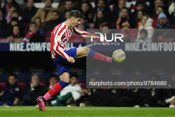 Alvaro Morata centre-forward of Atletico de Madrid and Spain controls the ball during the La Liga Santander match between Atletico de Madrid...